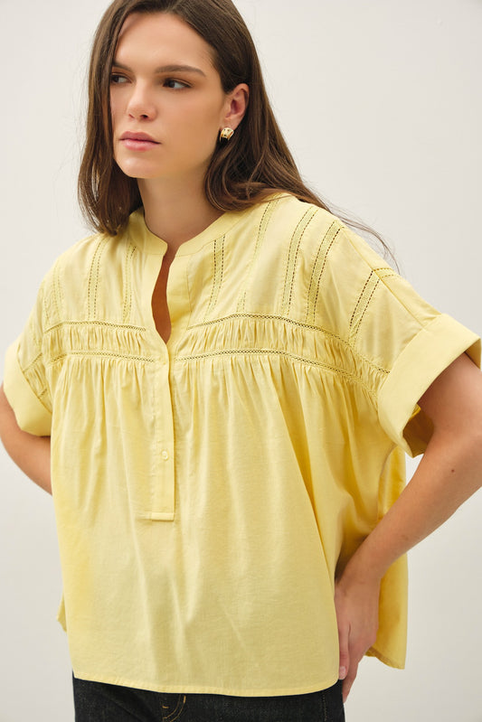 Margot Lace Trim Henley Blouse