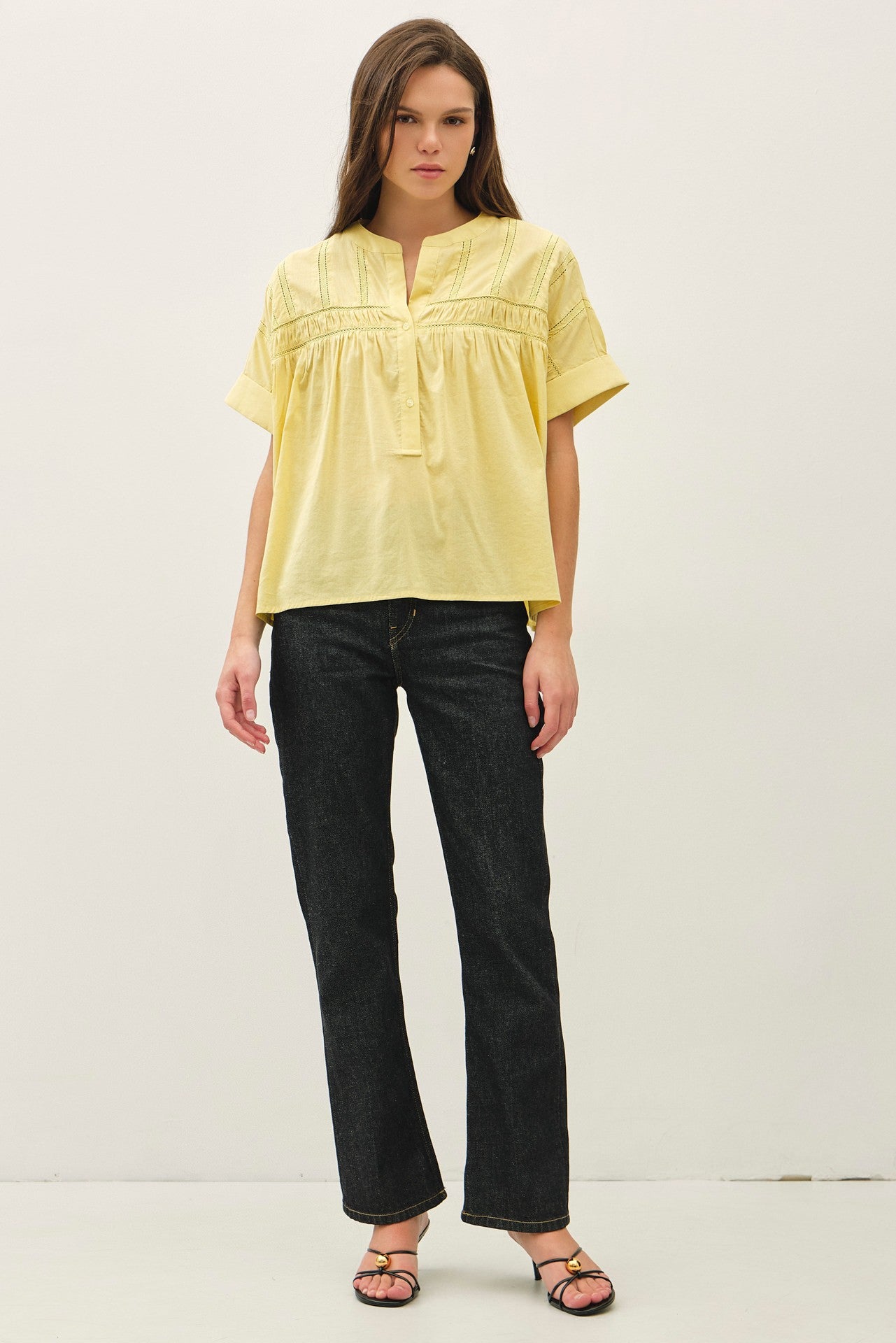 Margot Lace Trim Henley Blouse