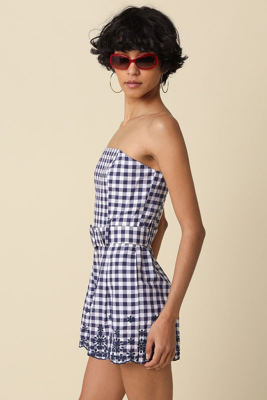 The Tessa Strapless Gingham Romper