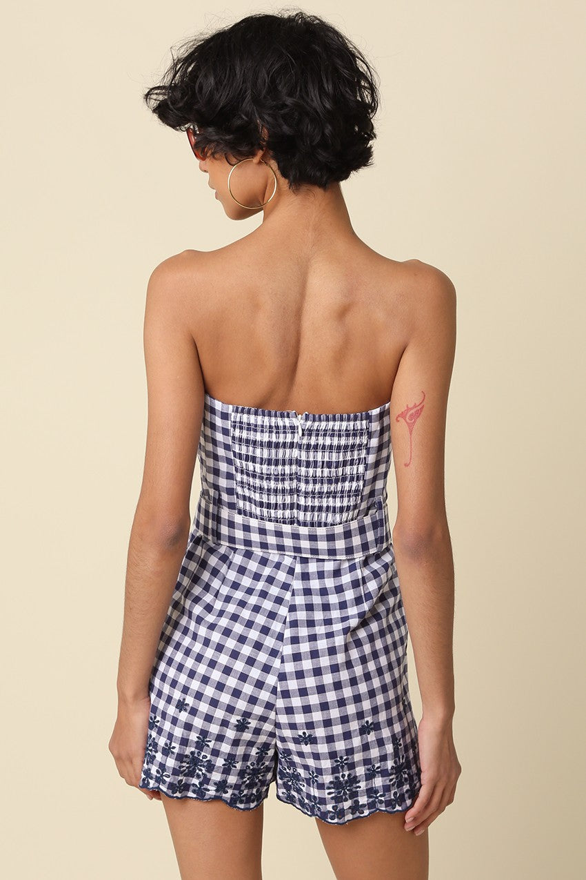 The Tessa Strapless Gingham Romper