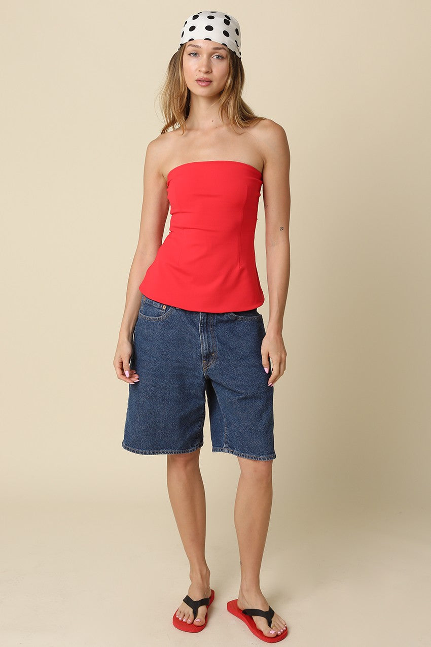 Red body-hugging ribbed tube top