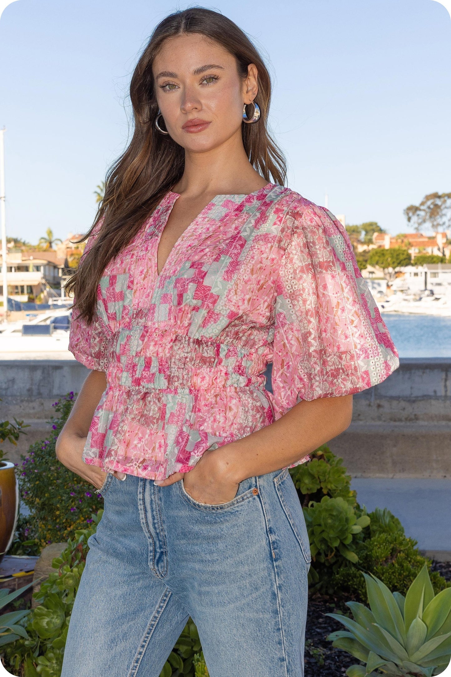 Colette Patchwork Floral Eyelet Peplum Top