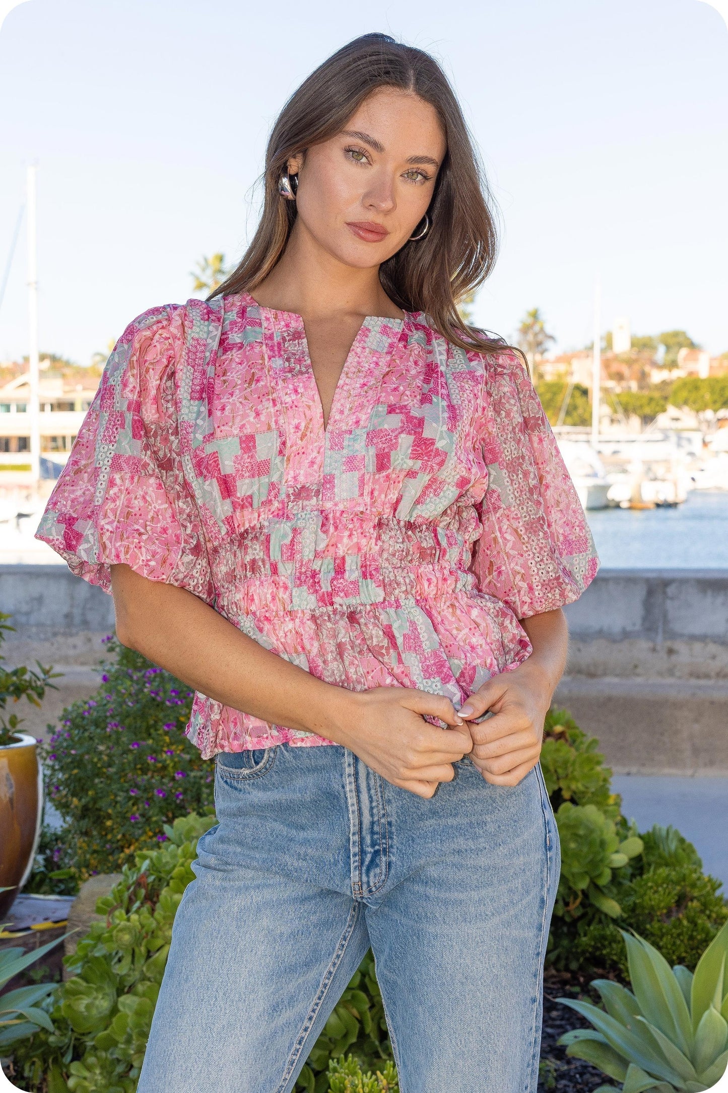 Colette Patchwork Floral Eyelet Peplum Top