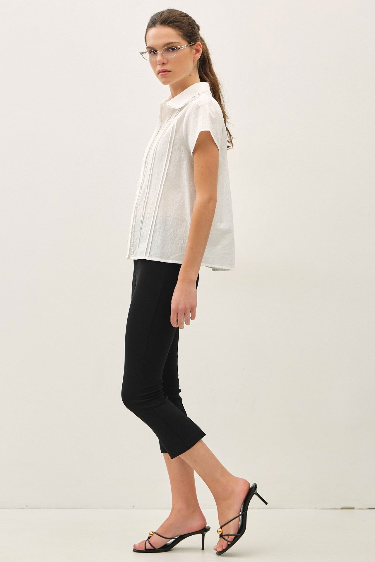 cotton voile blouse featuring lace trim and delicate pintuck detailing