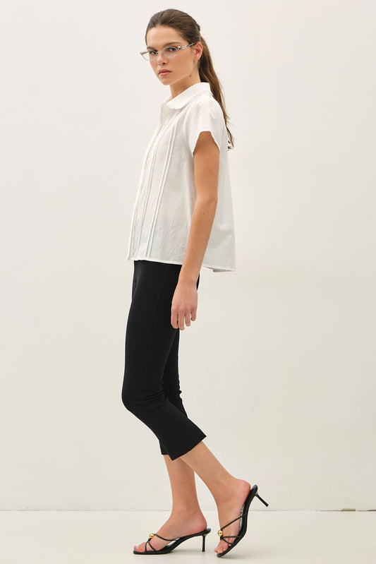 cotton voile blouse featuring lace trim and delicate pintuck detailing