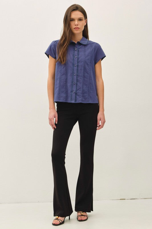 cotton voile blouse featuring lace trim and delicate pintuck detailing