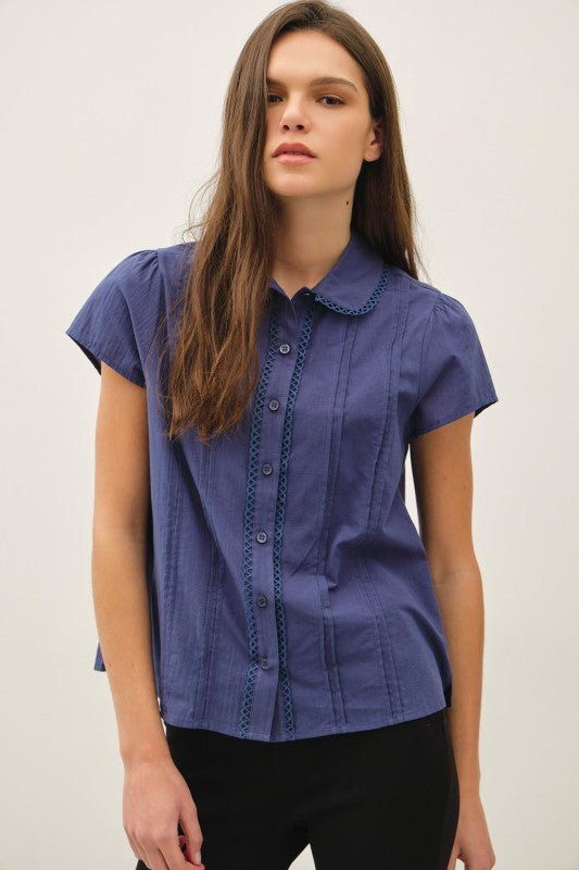 cotton voile blouse featuring lace trim and delicate pintuck detailing