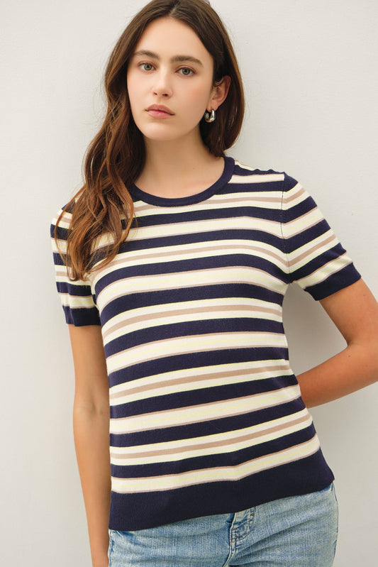 Aria Multi-Stripe Knit Sweater Top
