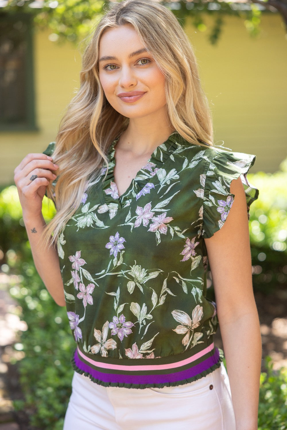 The Hadley Floral Ribbed Band Top