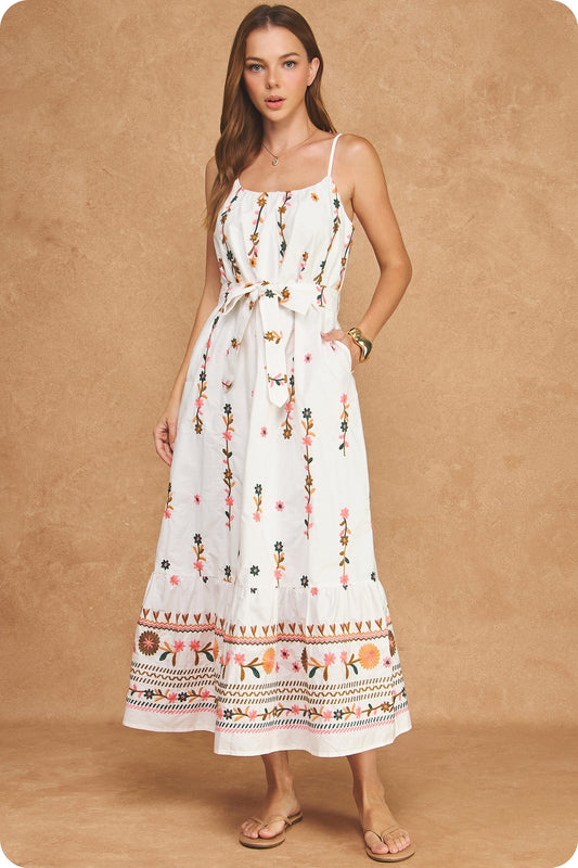 The Juliette Embroidered Floral Midi Dress