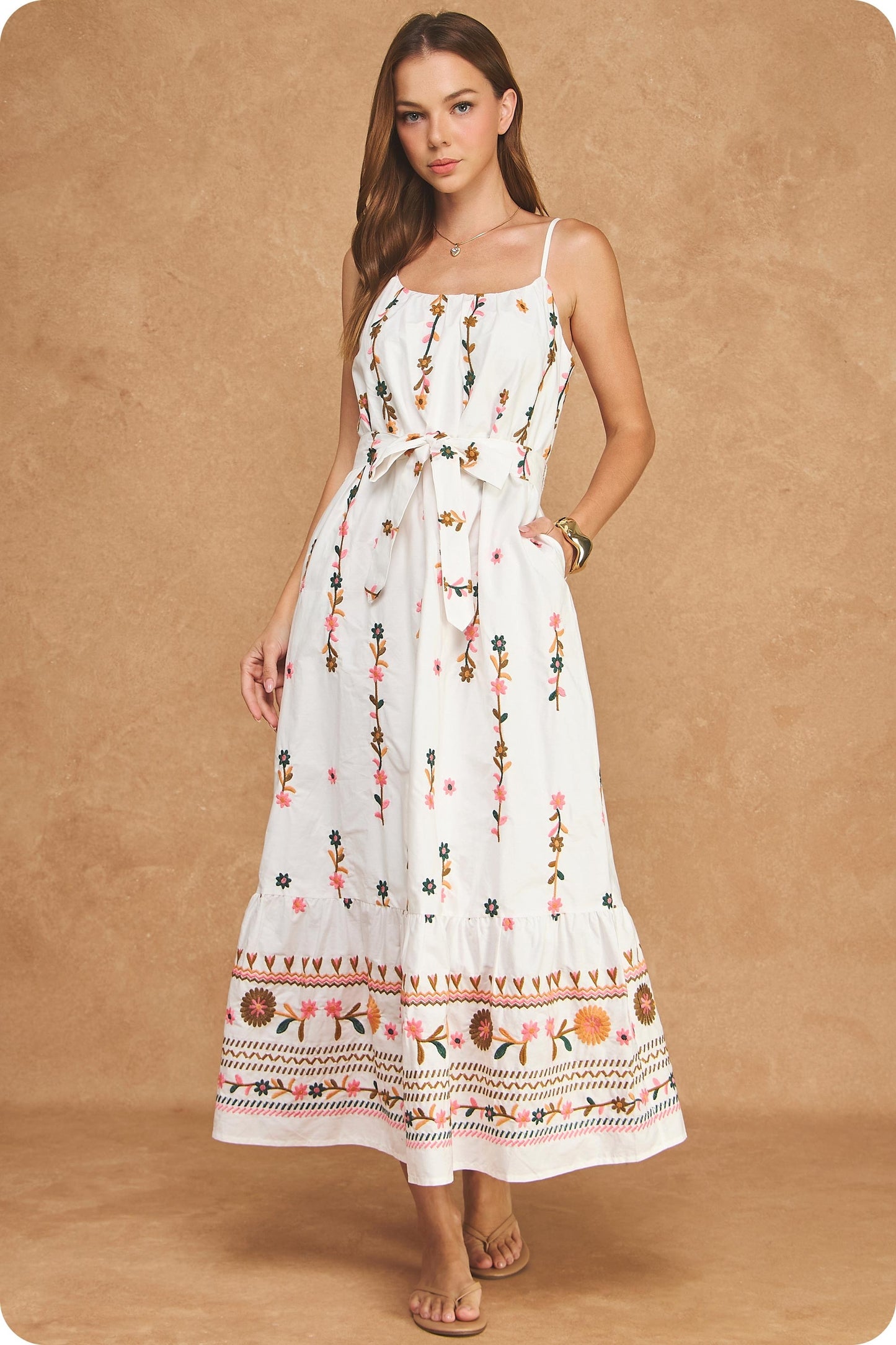 The Juliette Embroidered Floral Midi Dress