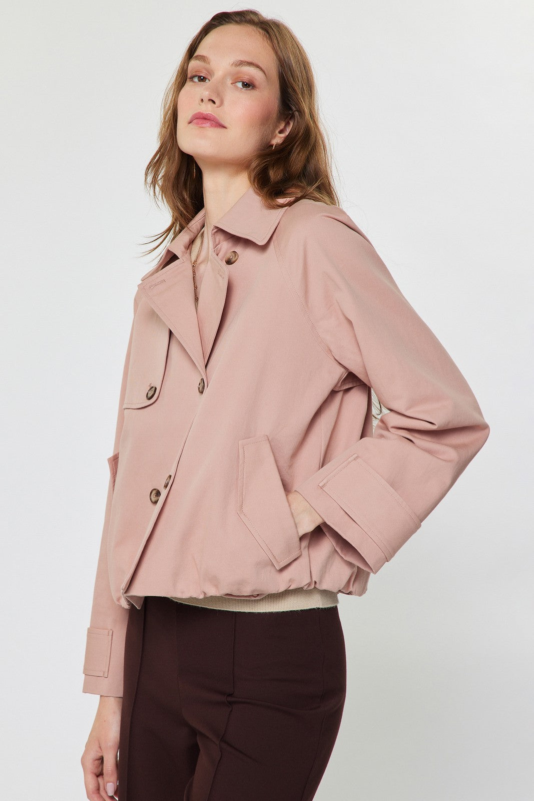 Pink cropped trench jacket