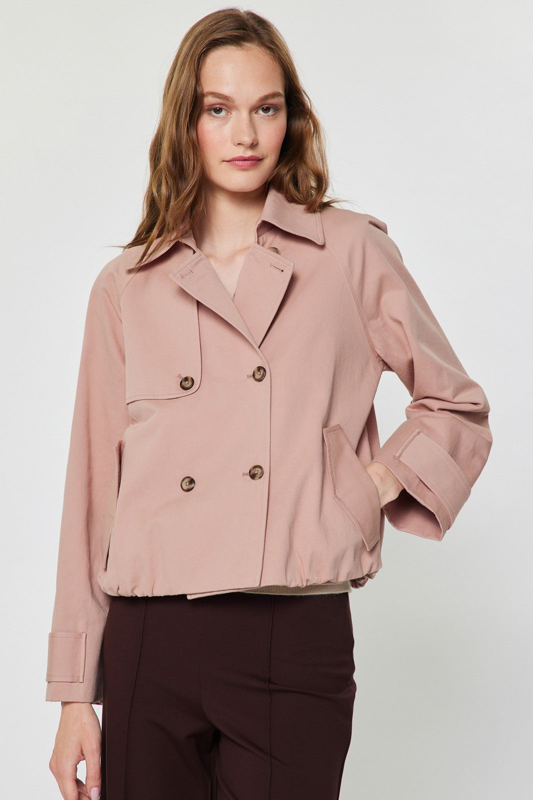 Pink cropped trench jacket