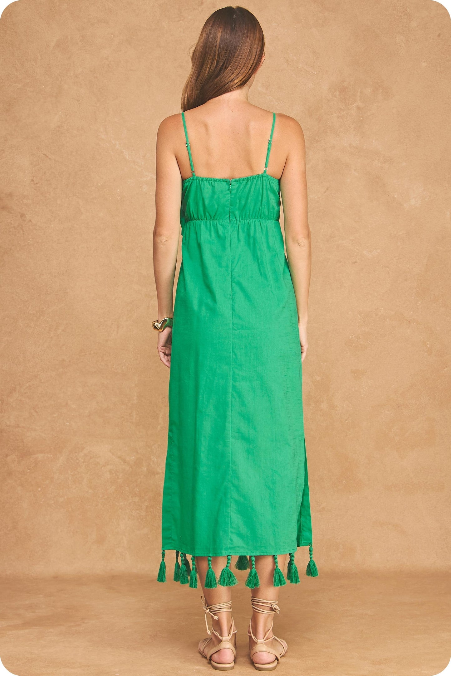 Paloma Tropical Palm Embroidered Tassel Midi Dress