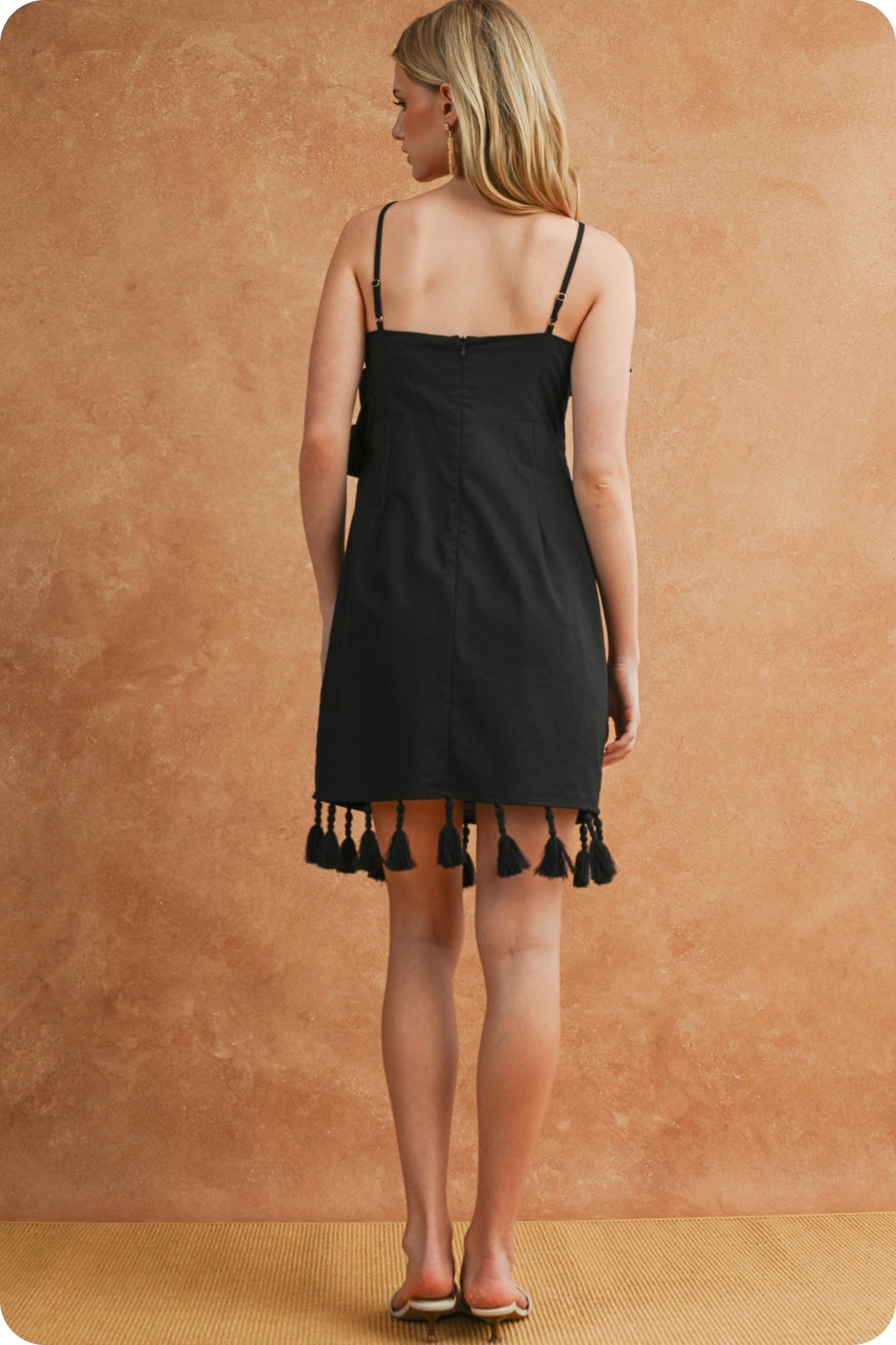Paloma Tropical Palm Embroidered Tassel Mini Dress
