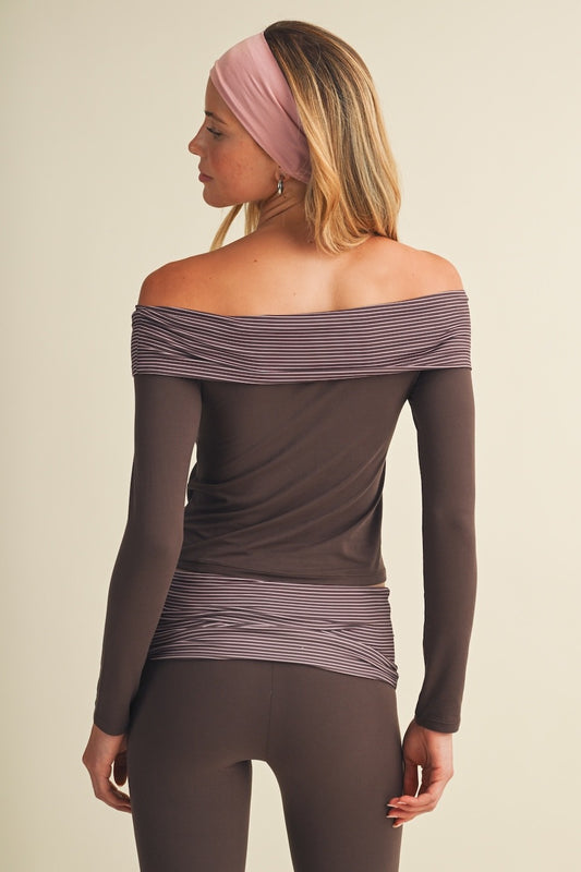 Choco Stripe Off-Shoulder Top