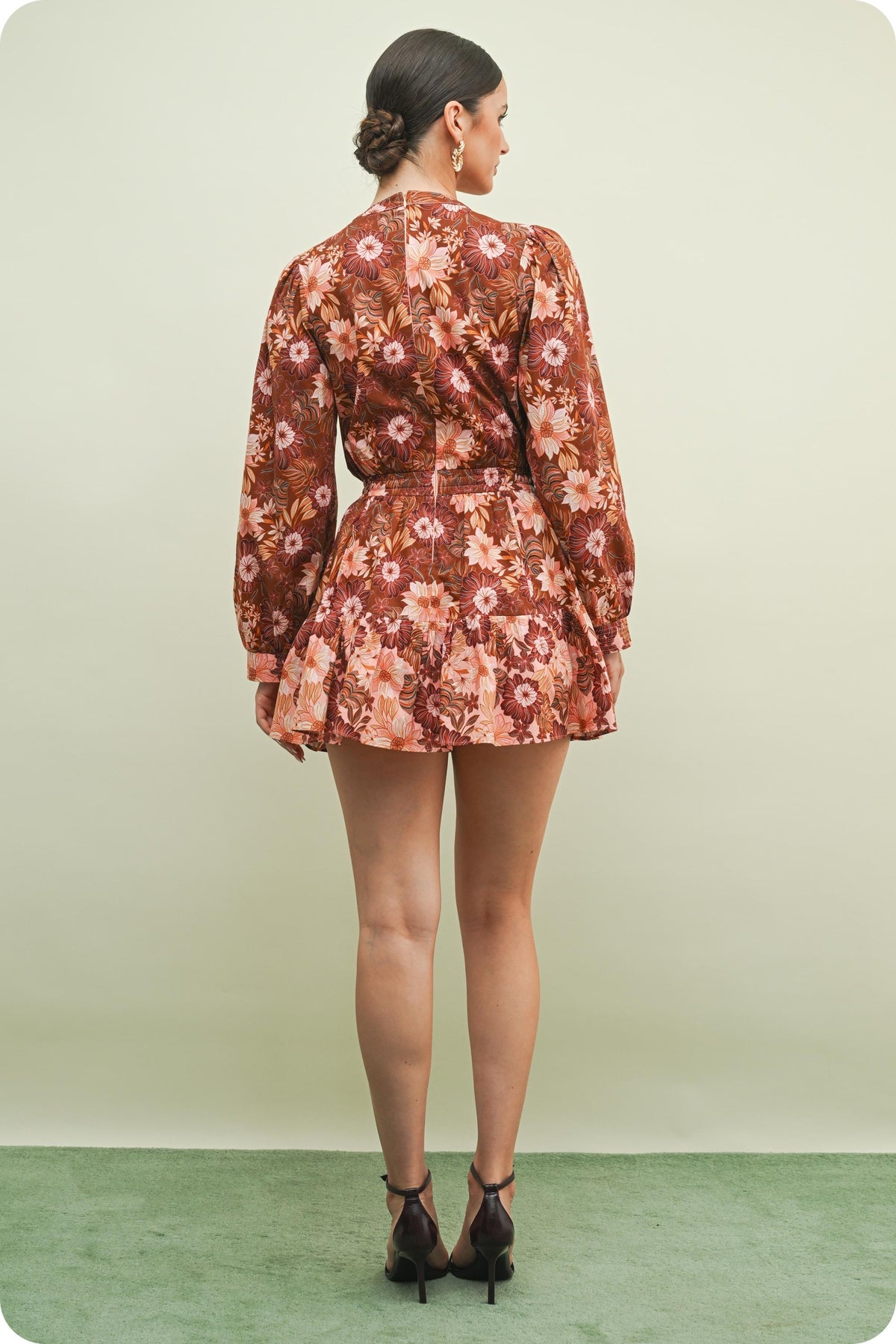 Rust Bloom Tie-Waist Mini Dress