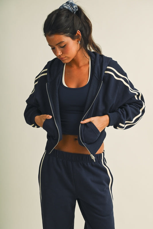 Midnight Stripe Zip-Up Hoodie