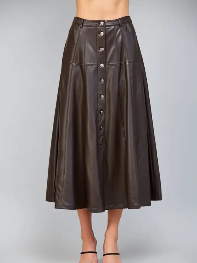 Rosalind Faux Leather A-Line Midi Skirt