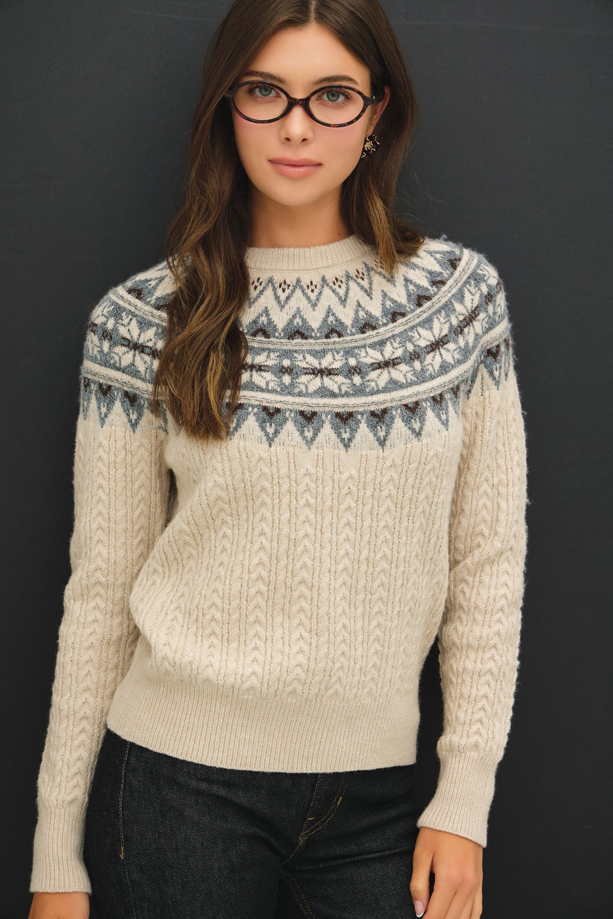 Nordic Fair Isle Cable Knit Sweater