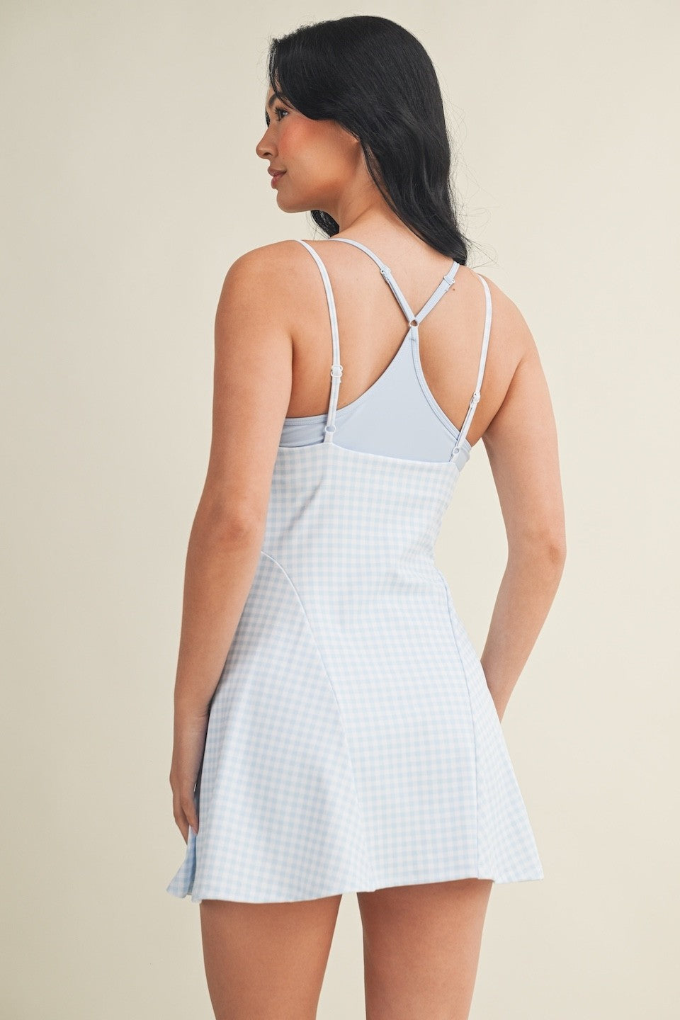 Gingham print double layered dress with built-in shorts