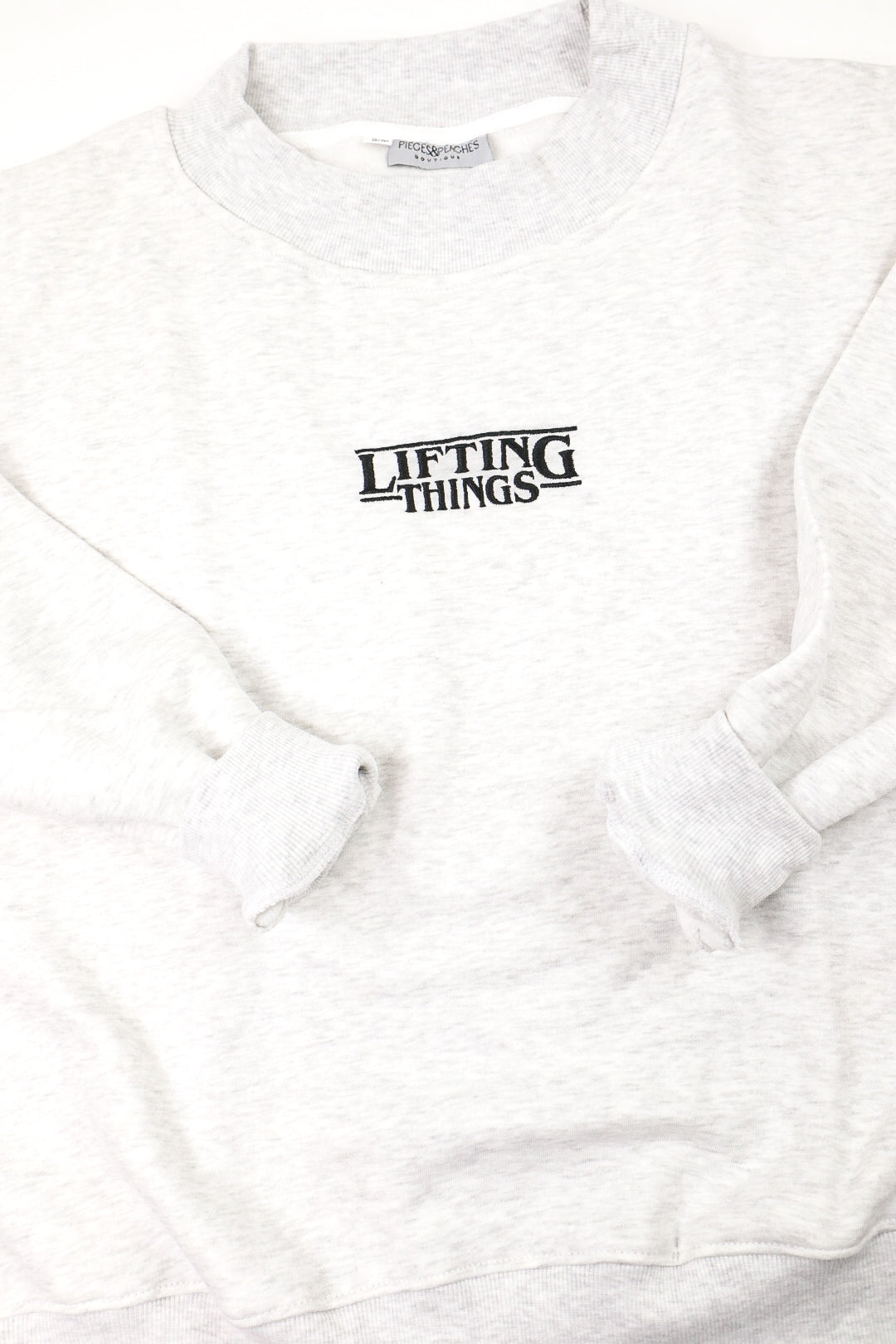 Lifting Things Embroidered Mock Neck Sweatshirt