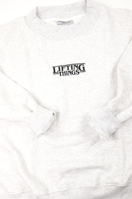 Lifting Things Embroidered Mock Neck Sweatshirt