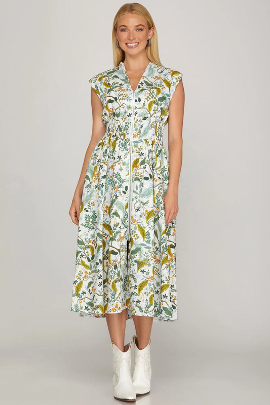 Emma Zip Front Printed Dress