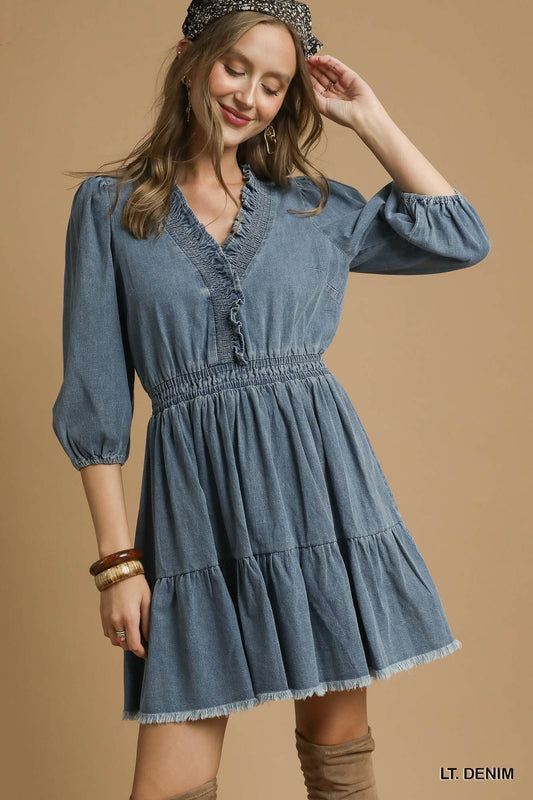 The Melissa Denim Ruffle Mini Dress