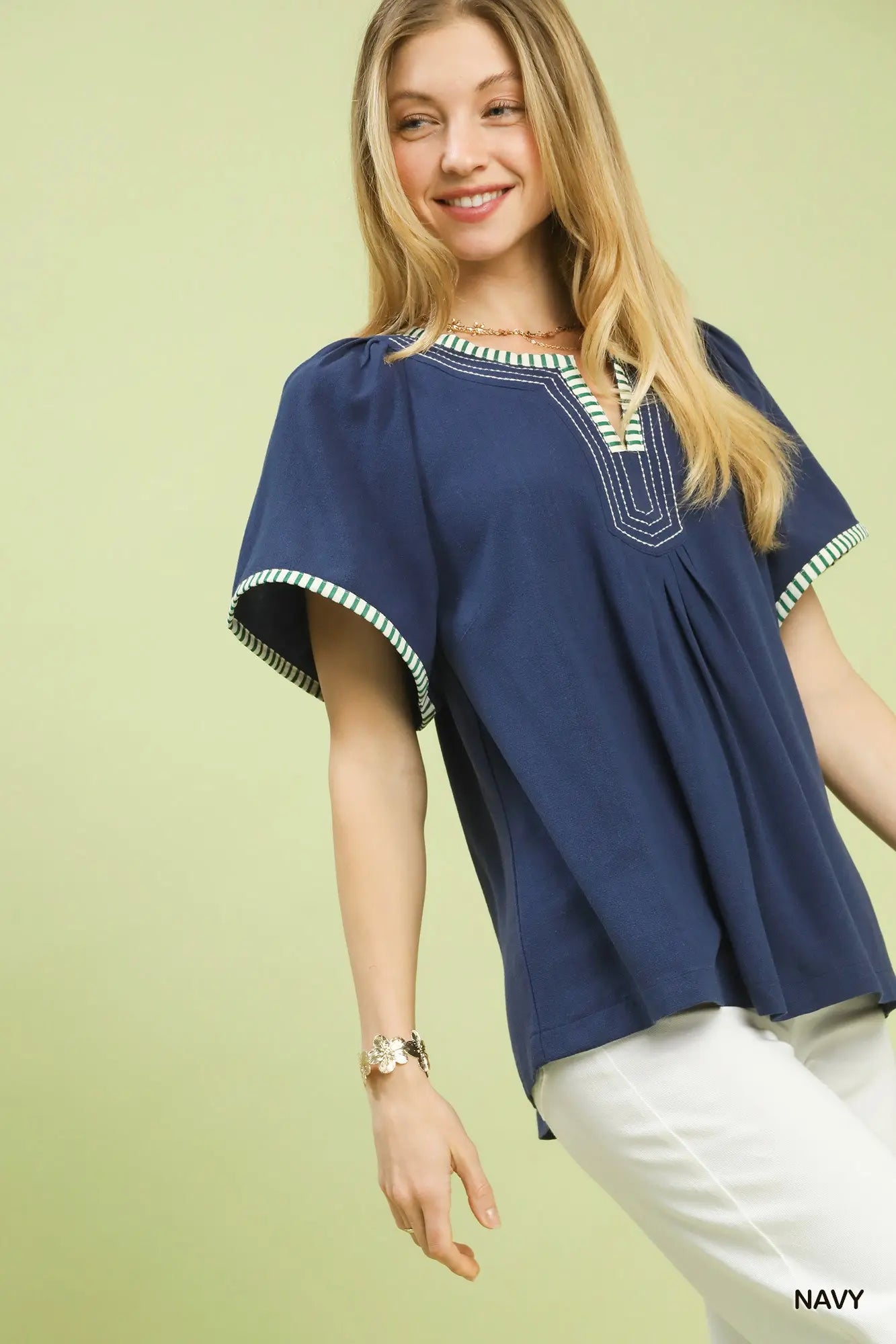 Isabell Contrast Trim Flutter Sleeve Babydoll Top