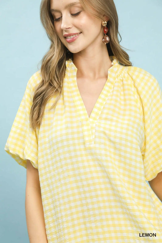 Brielle Gingham Bubble Sleeve Top
