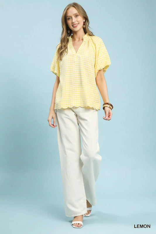 Brielle Gingham Bubble Sleeve Top