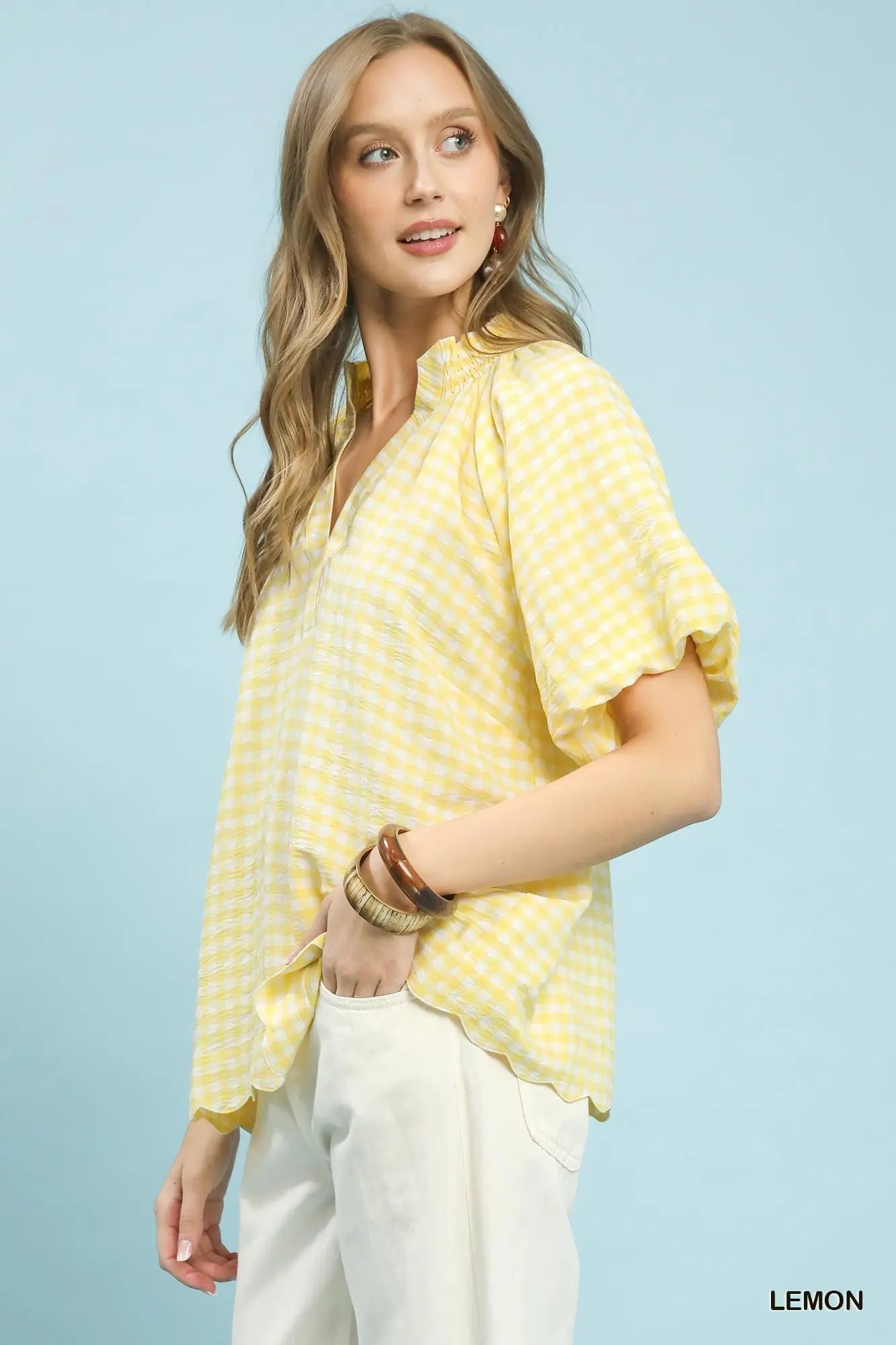 Brielle Gingham Bubble Sleeve Top