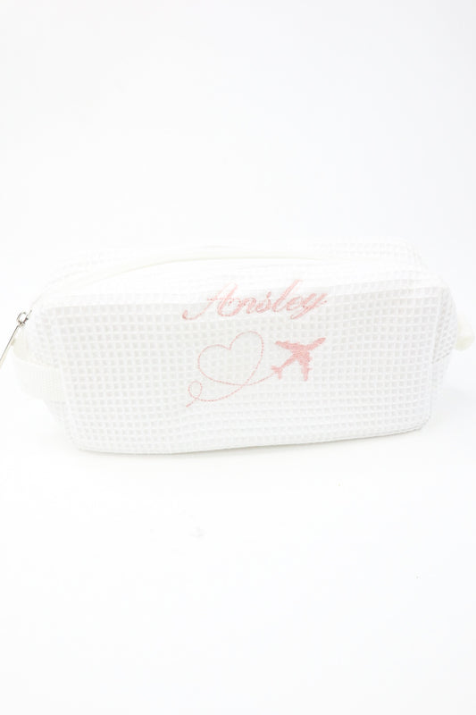 Embroidered Waffle Cosmetic Bag