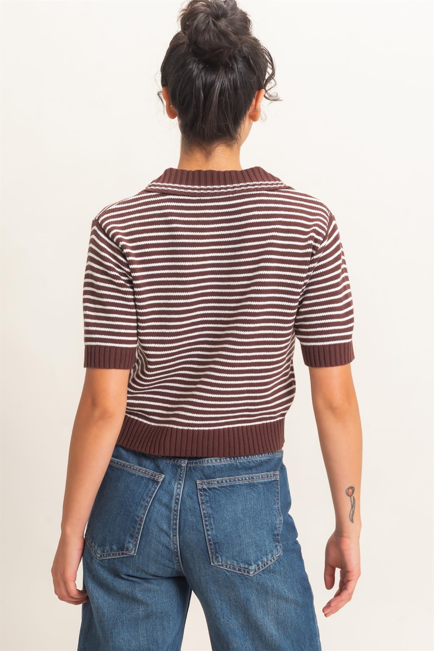 Allison Striped Sweater Collar Knit Top