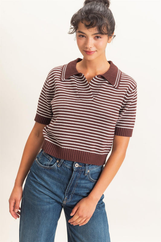 Allison Striped Sweater Collar Knit Top
