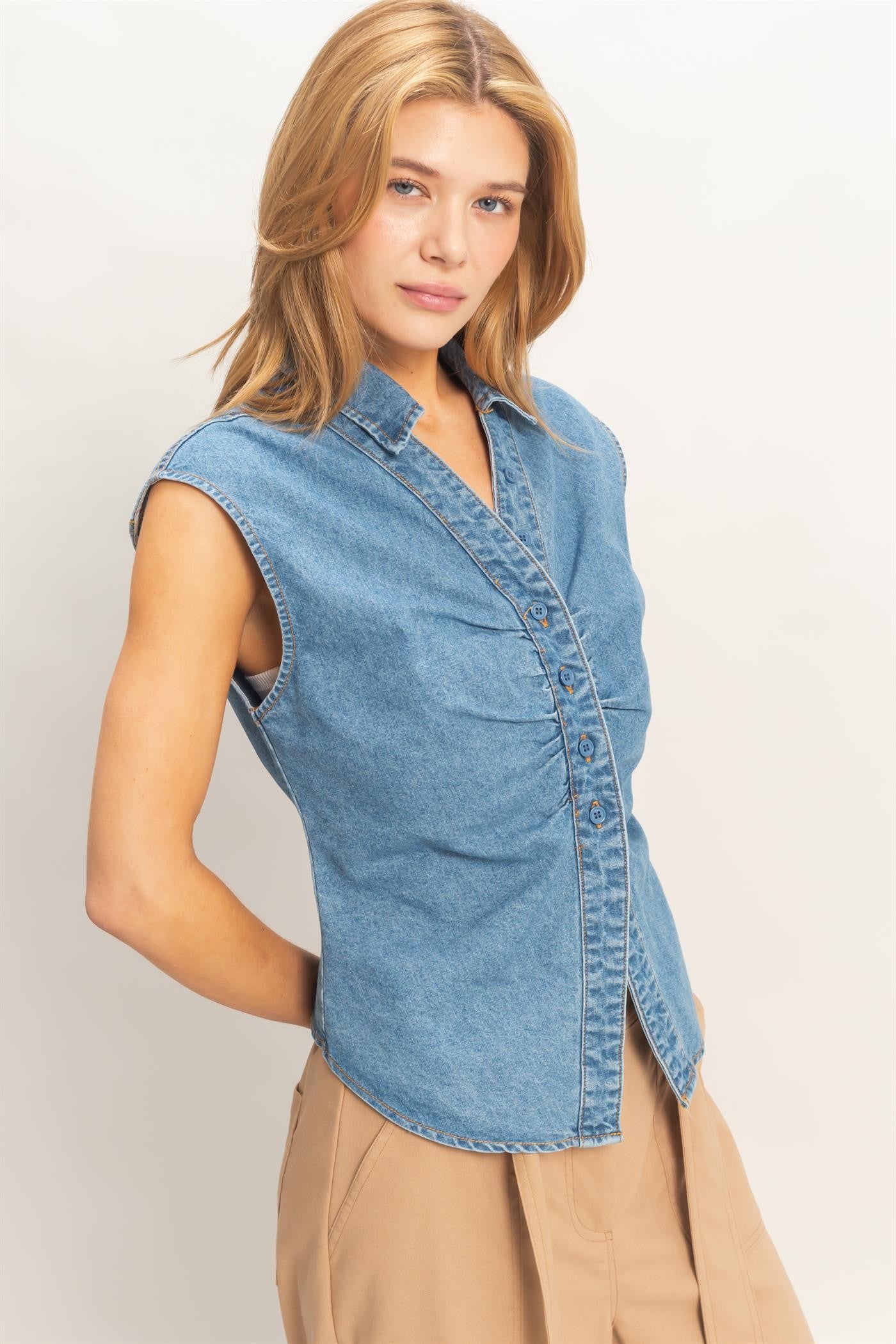 The Ashley Denim Button-Up Top