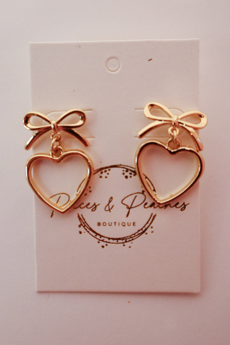 Gold Bow Heart Earrings