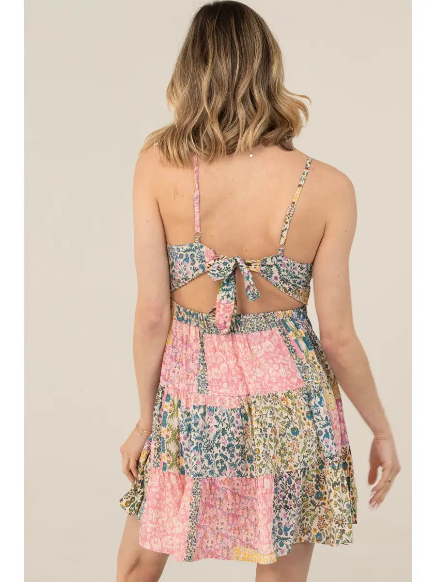 V neck lace trim open back sundress