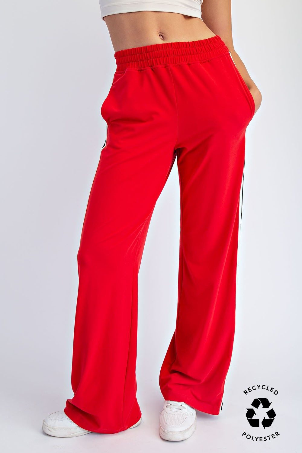 Women’s butter-soft straight-leg pants with side stripes, mid-rise fit, and full-length relaxed silhouette.
