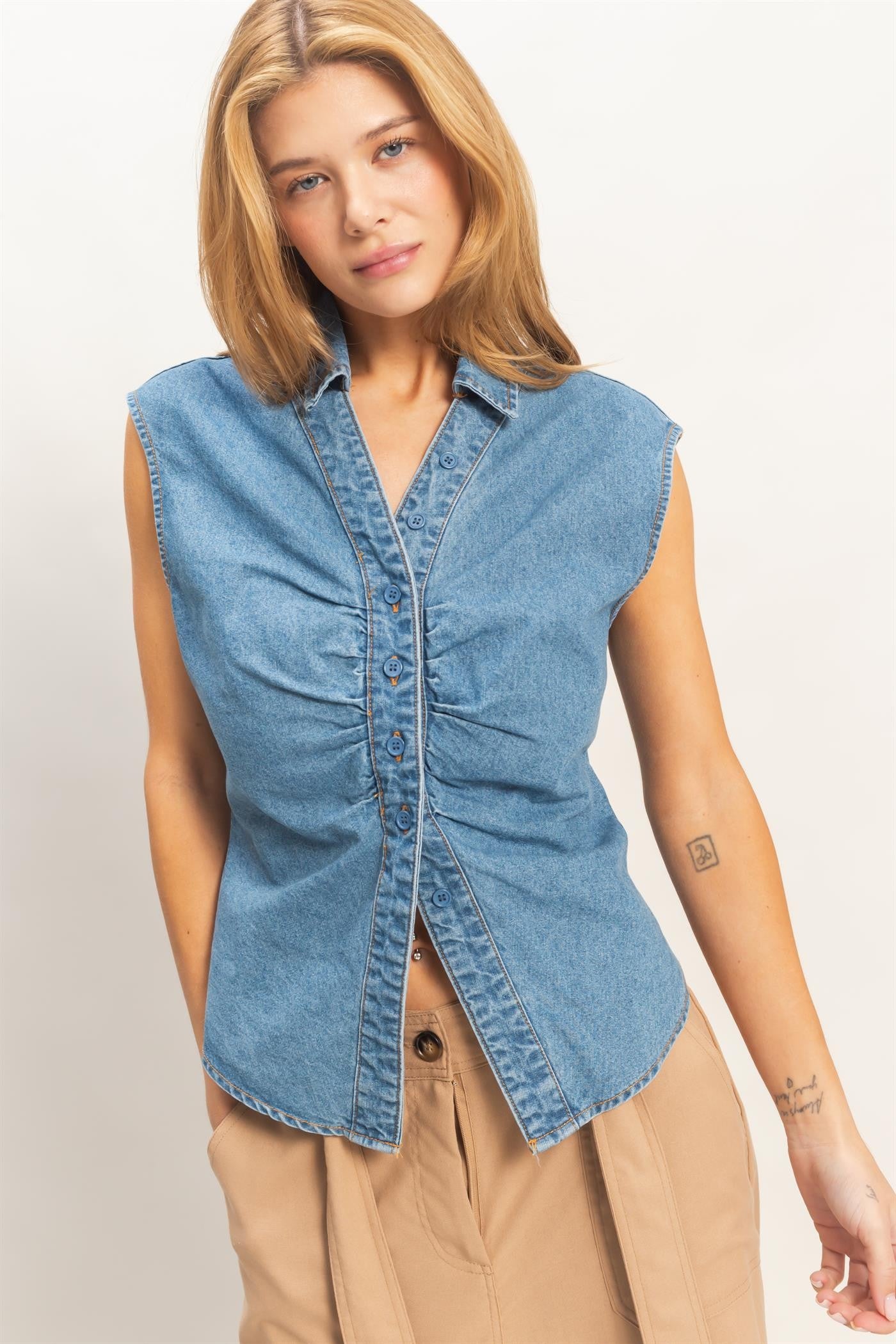 The Ashley Denim Button-Up Top