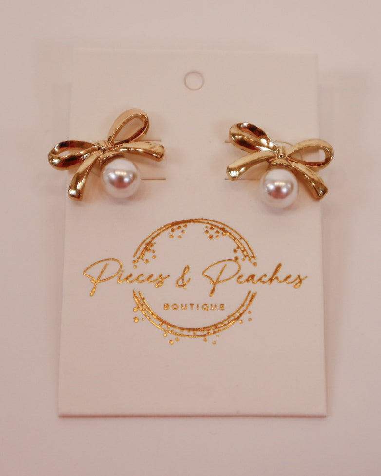 Stud Bow Pearl Earrings
