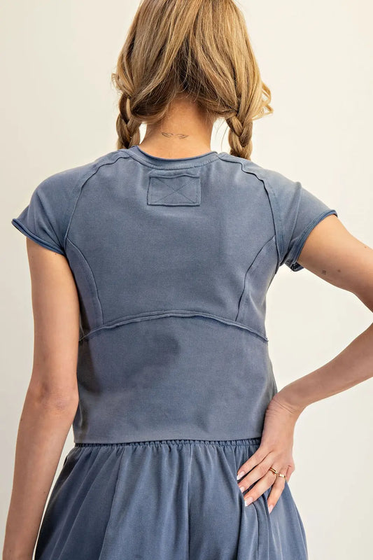 The Maelis Mineral Wash Cropped Tee brings vintage texture and modern edge to your everyday wardrobe.
