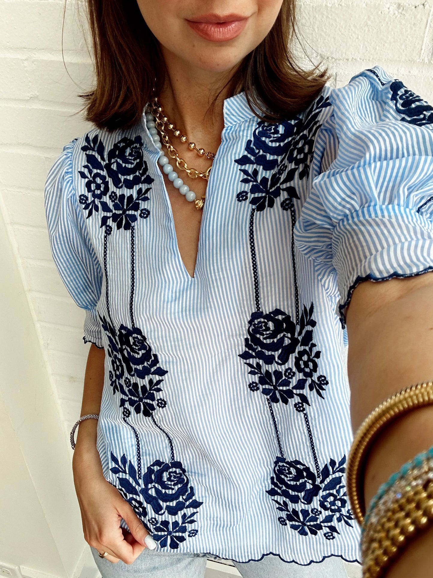 Flora Embroidered Striped Shirt
