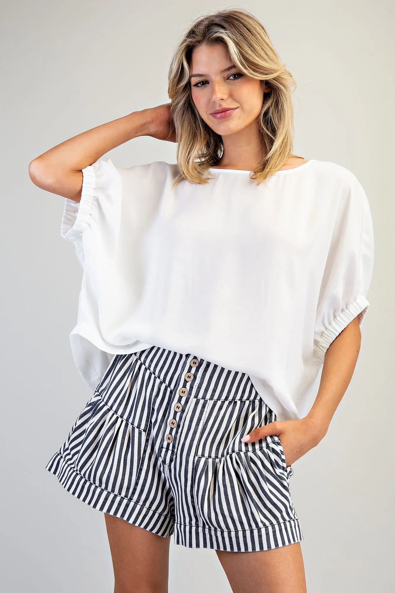 Naya Striped Button Shorts