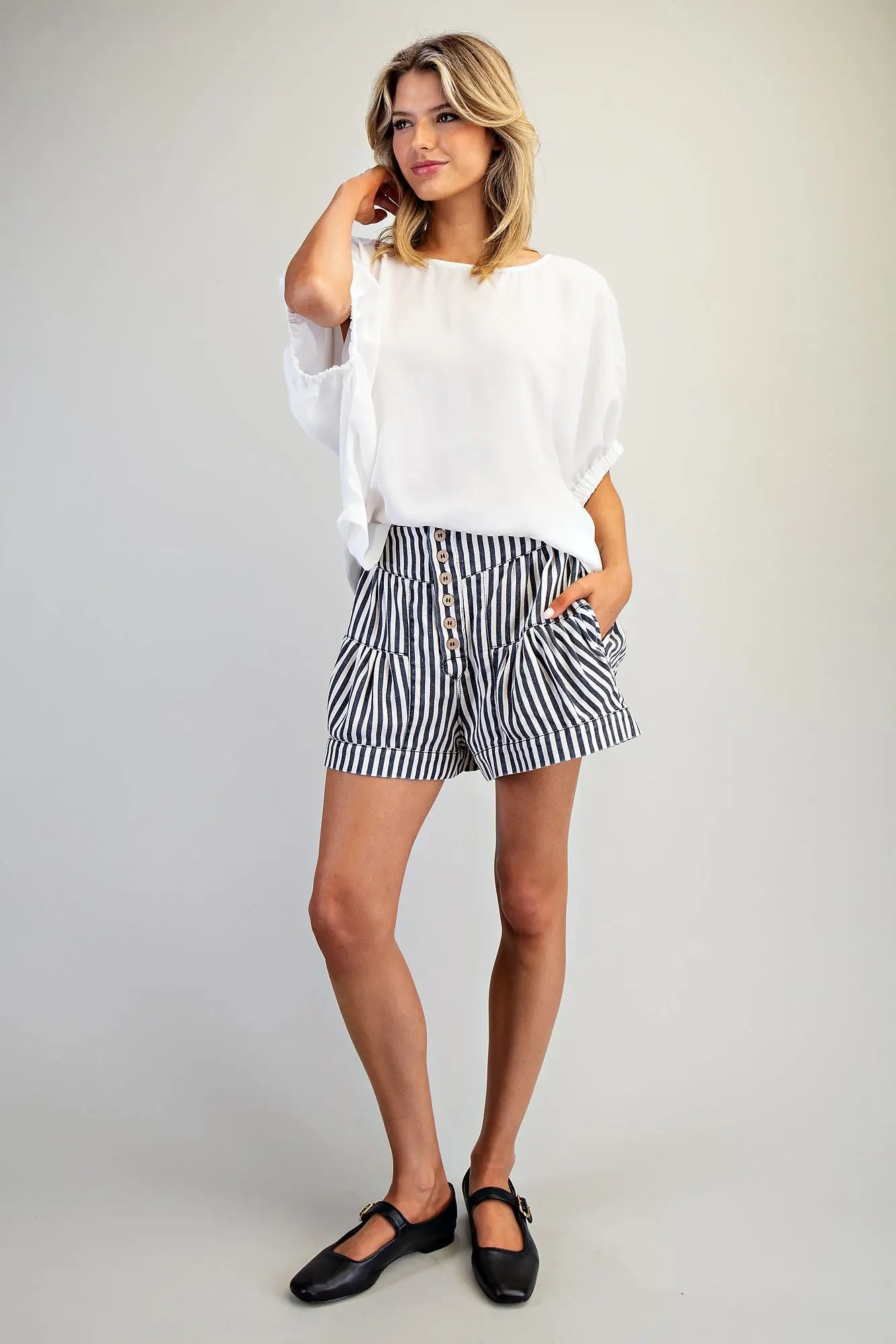 Naya Striped Button Shorts