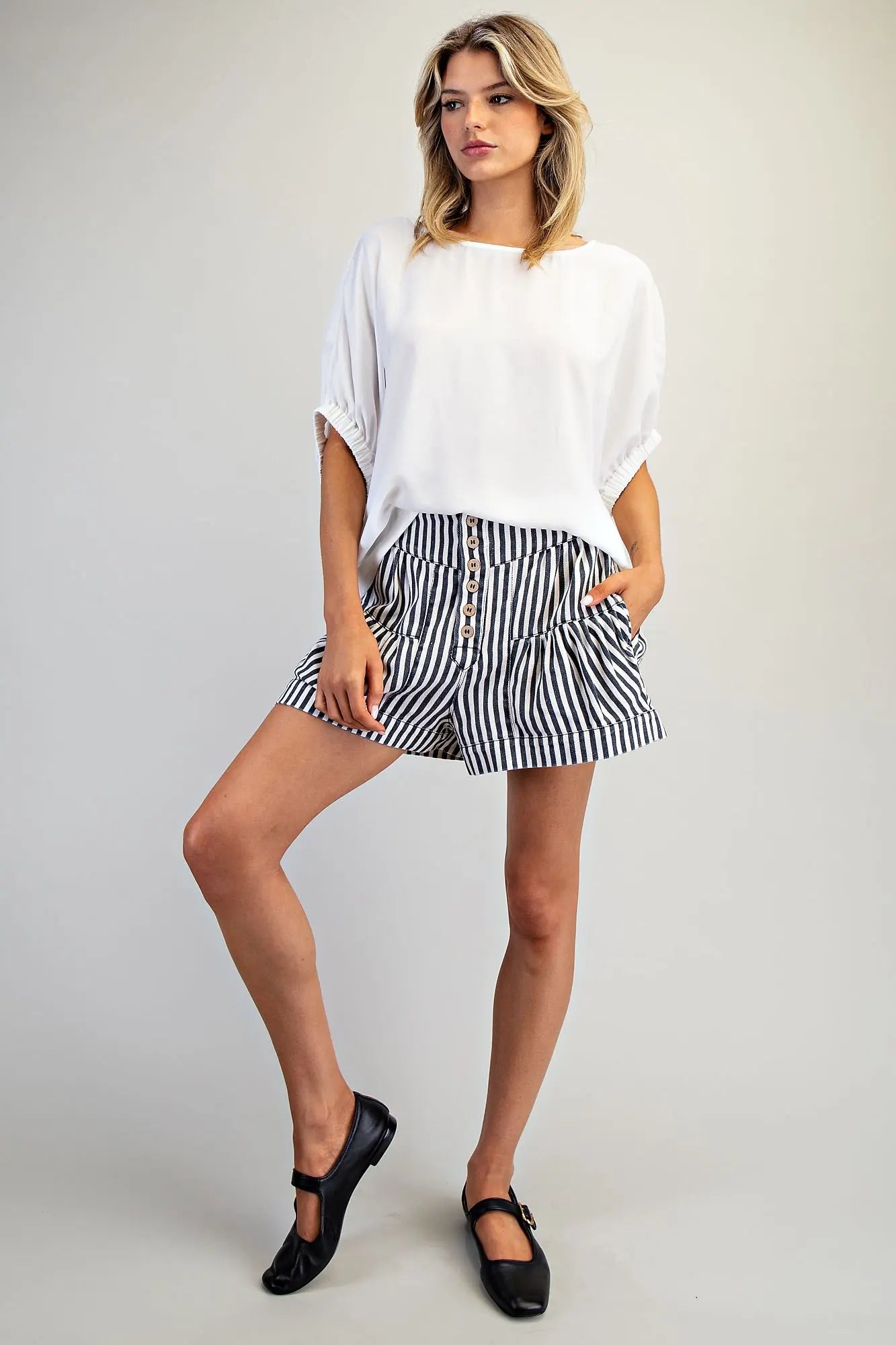 Naya Striped Button Shorts
