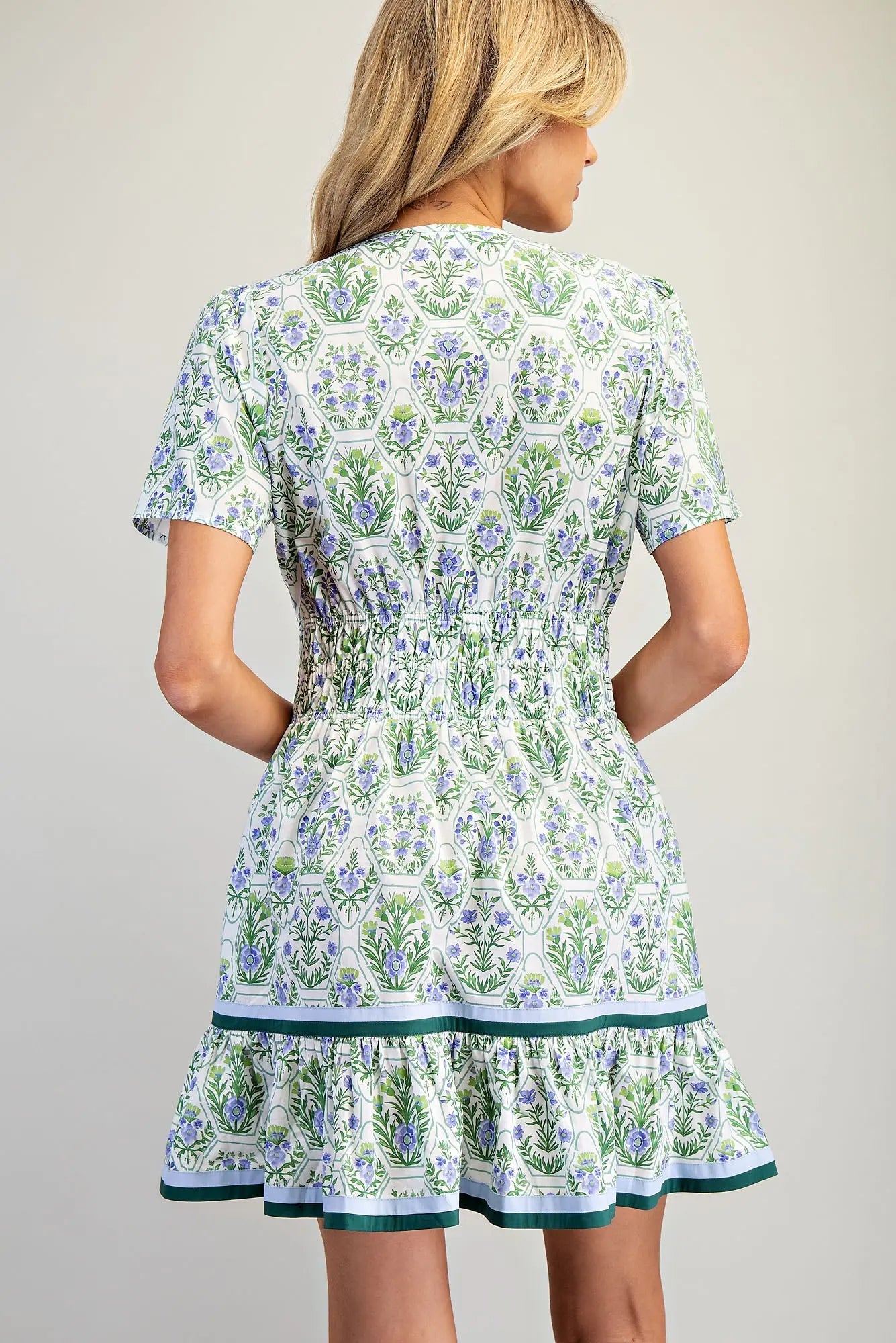Floral printed mini dress with smocked waist
