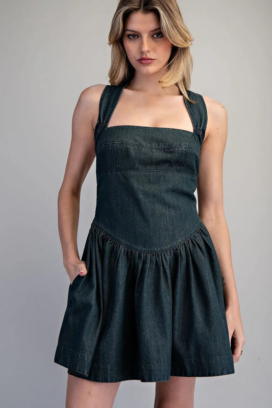 Mineral Washed Tie-Back Mini Dress
