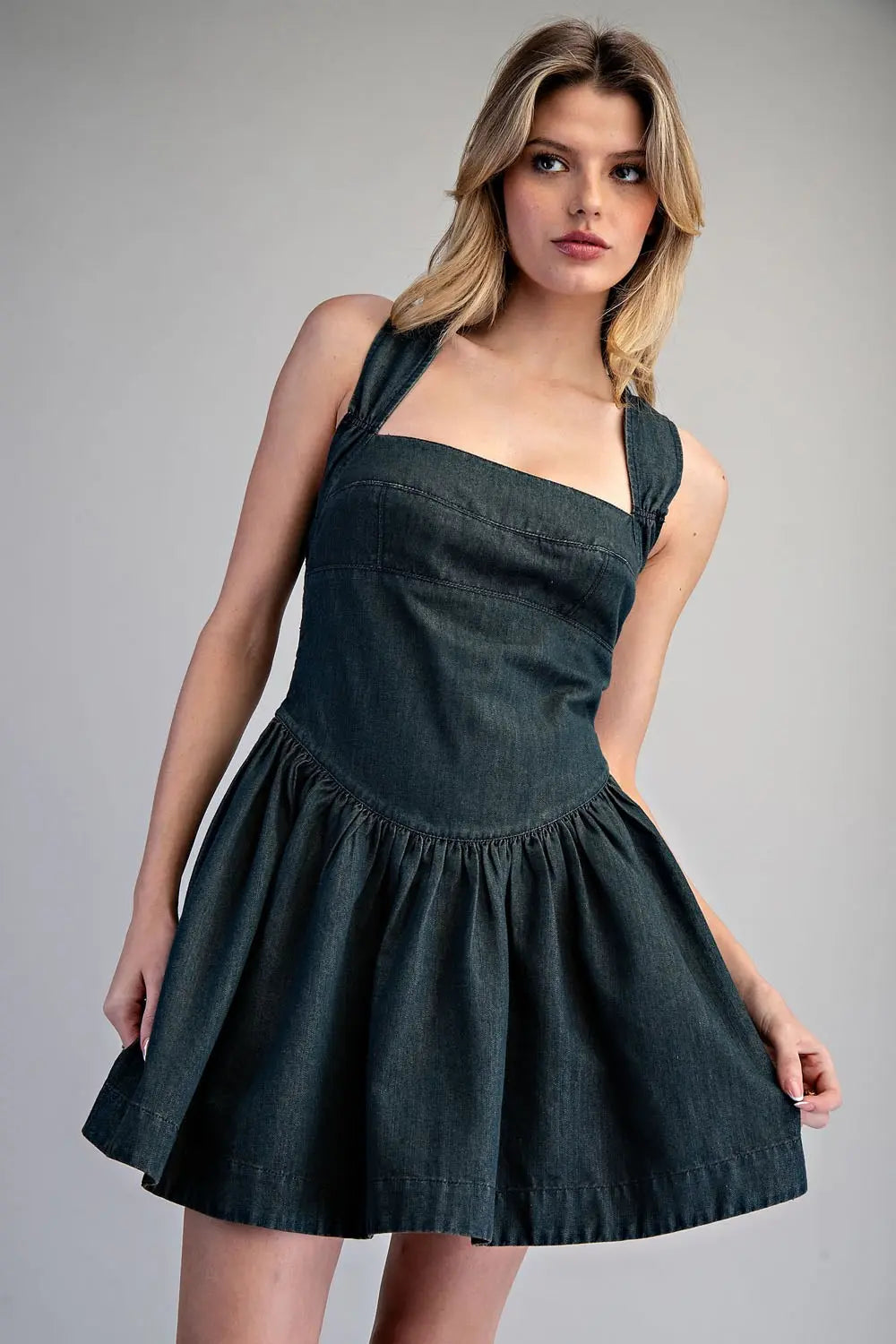 Mineral Washed Tie-Back Mini Dress
